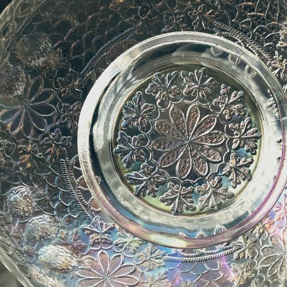 VINTAGE FENTON LEAF CHAIN (IRIDIL)WHITE IRIDESCENT FROSTED FIERY  GLASS  8" BOWL - Picture 3 of 16